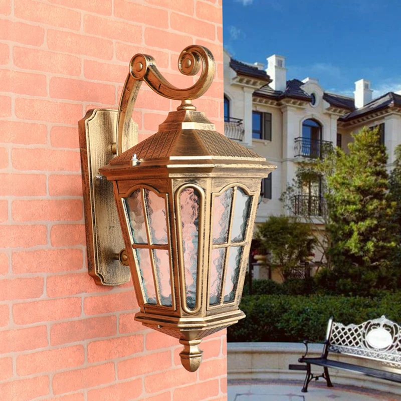 Bronzen taps toelopende buitenmuurlantaarn Antiek gegolfd glas Patio Solar LED-wandlamp Clearhalo
