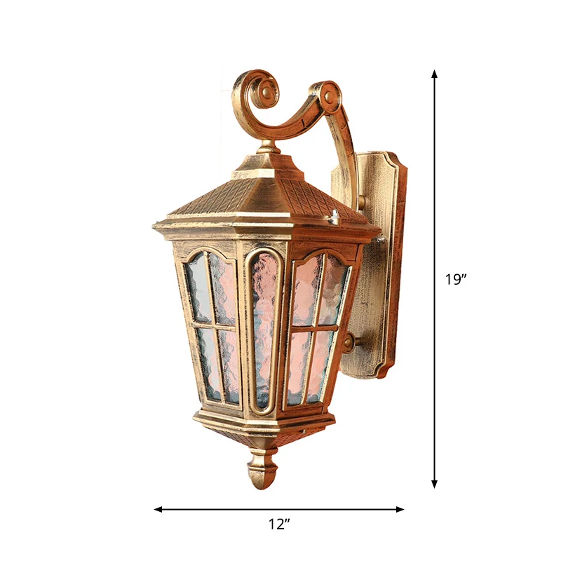 Bronzen taps toelopende buitenmuurlantaarn Antiek gegolfd glas Patio Solar LED-wandlamp Clearhalo