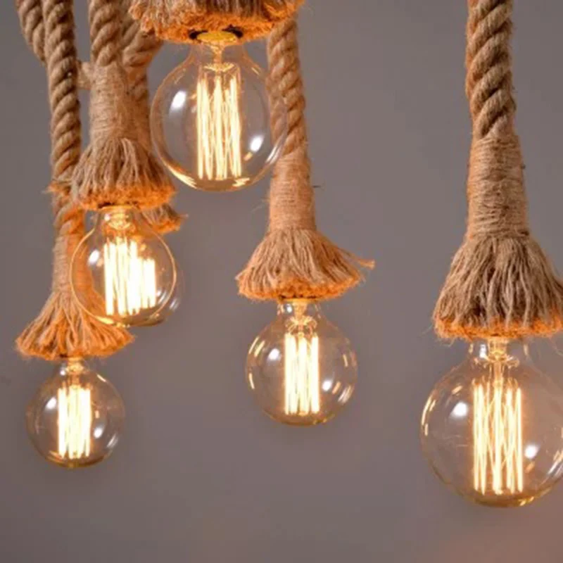 Brown Island hanglamp rustiek touw open lamp hanglampset met bamboe paal Clearhalo