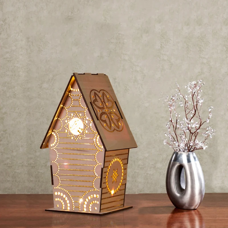 Brown Lodge Klein Nachtlampje Kinder Houten USB LED Tafelverlichting met Uitsparingen Liefdevol Hart/Ster/Bloemenpatroon C...