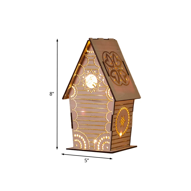 Brown Lodge Klein Nachtlampje Kinder Houten USB LED Tafelverlichting met Uitsparingen Liefdevol Hart/Ster/Bloemenpatroon C...