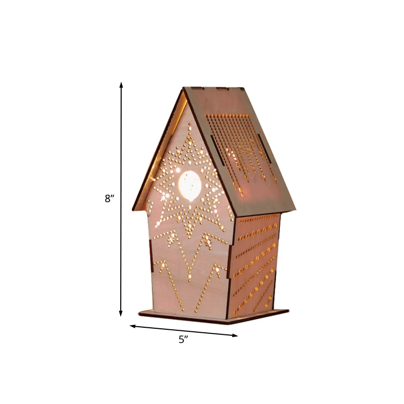 Brown Lodge Klein Nachtlampje Kinder Houten USB LED Tafelverlichting met Uitsparingen Liefdevol Hart/Ster/Bloemenpatroon C...