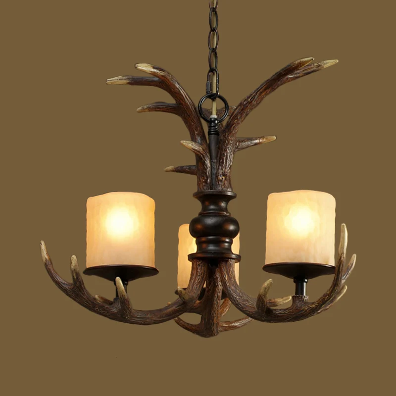 Bruin 3/5 Lampen Plafond Kroonluchter Rustiek Wit Matglas Cilindrische Hangende Hanglamp met Gewei Hars Decoratie Clearhalo