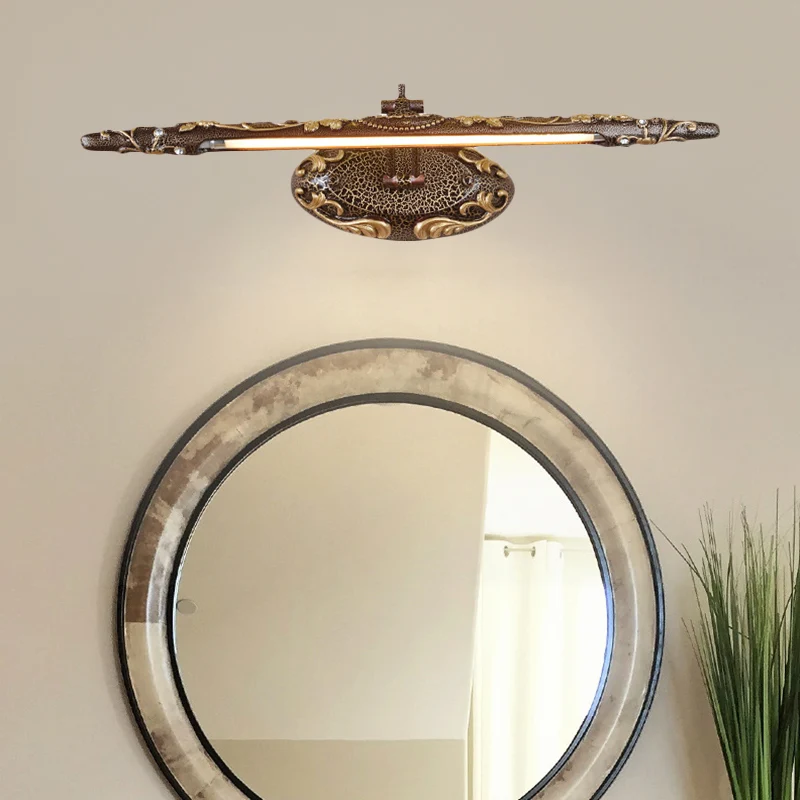 Bruin langwerpig ijdelheidslichtarmatuur Klassieke metalen LED-badkamerlamp wit/warm licht, 19,5"/23,5"/26" breed Clearhalo