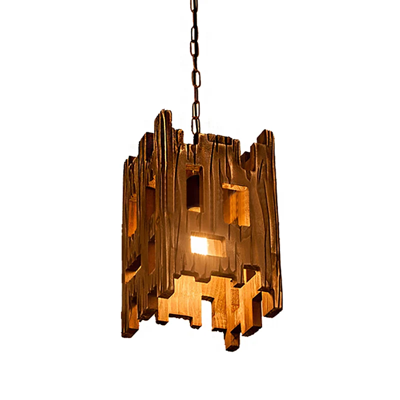 Bruin rechthoekig hangend armatuur antiek geëtst hout 1/2/3-licht eetkamer hangend plafondlicht Clearhalo