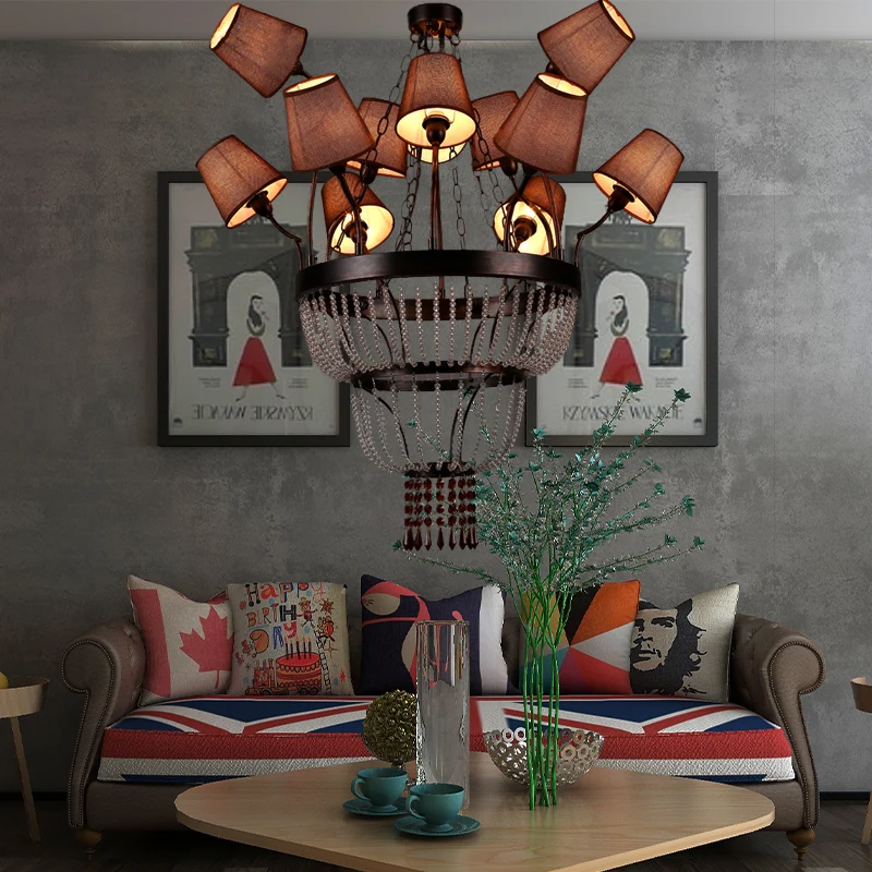 Bruine 12-lichts kroonluchterlamp landkristal ronde hanglamp voor eetkamer met stoffen kap Clearhalo