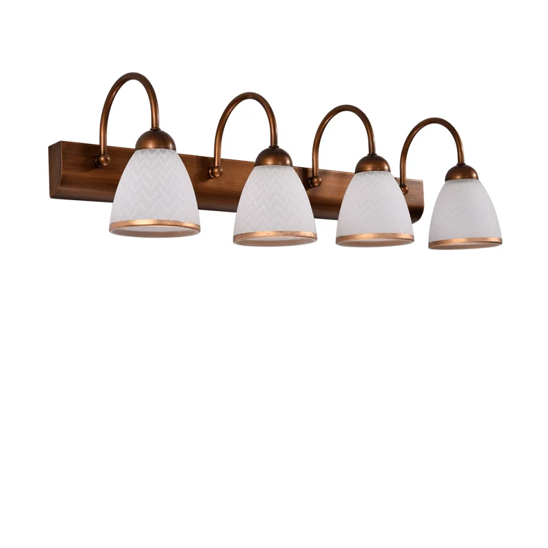 Bruine 4-koppige make-uplamp Traditionele witte glazen klokvormige wandmontagelamp met print Clearhalo