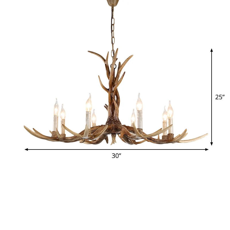 Bruine 8-koppige gewei hanglamp Lodge hars kale lamp design plafondkroonluchter Clearhalo