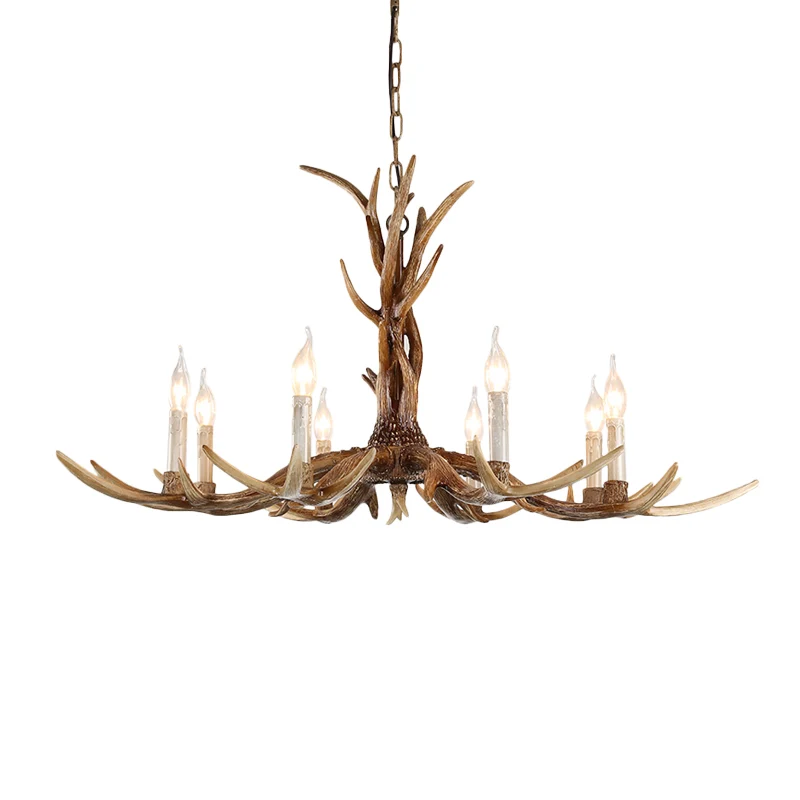 Bruine 8-koppige gewei hanglamp Lodge hars kale lamp design plafondkroonluchter Clearhalo