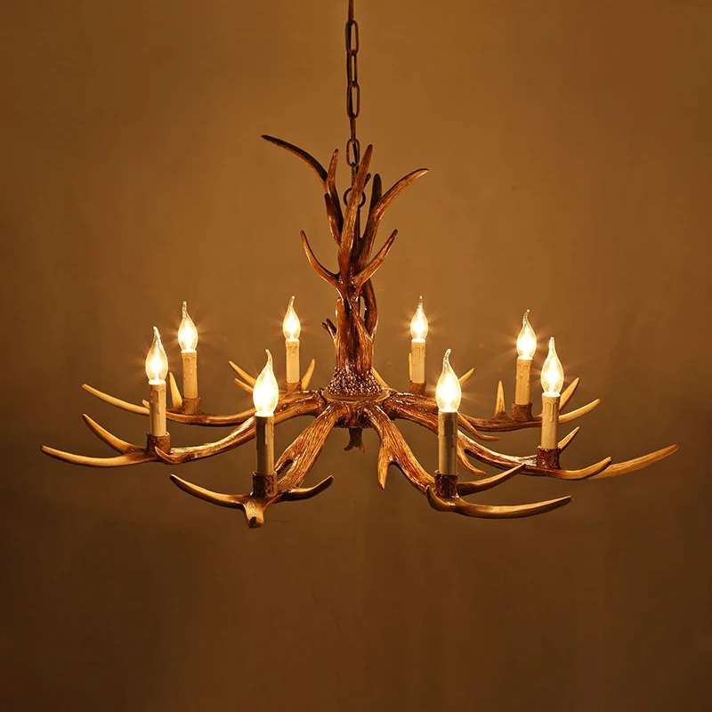 Bruine 8-koppige gewei hanglamp Lodge hars kale lamp design plafondkroonluchter Clearhalo