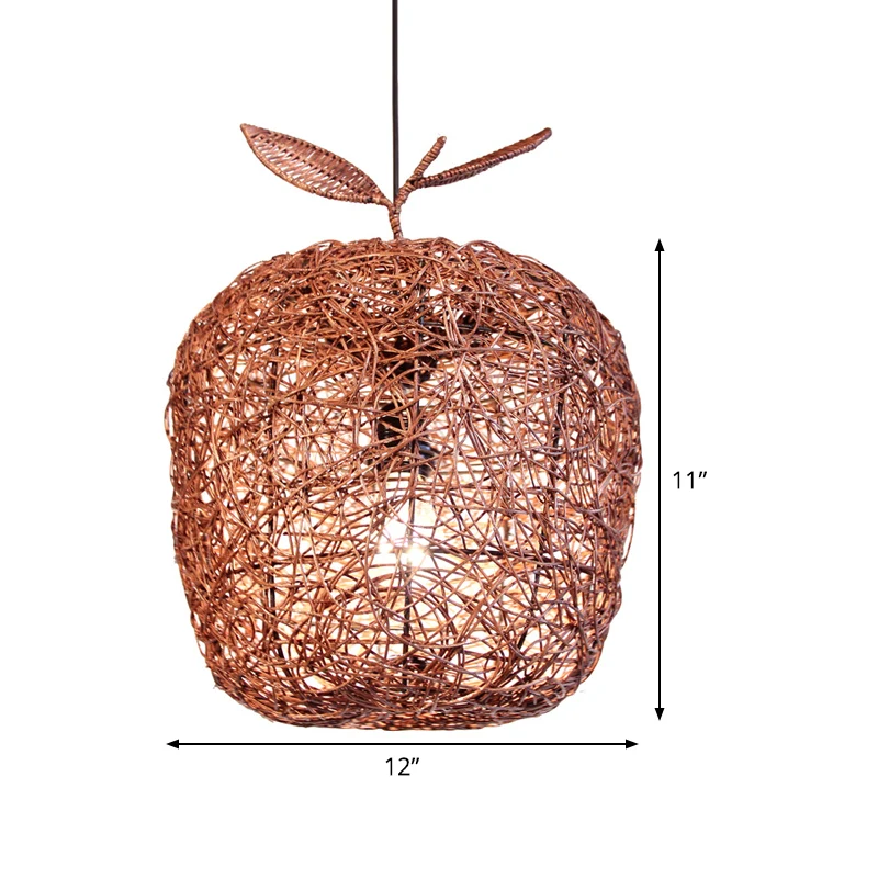Bruine Apple Hanglamp Chinese 1 Kop Rotan Plafond Hanglamp voor Eetkamer Clearhalo