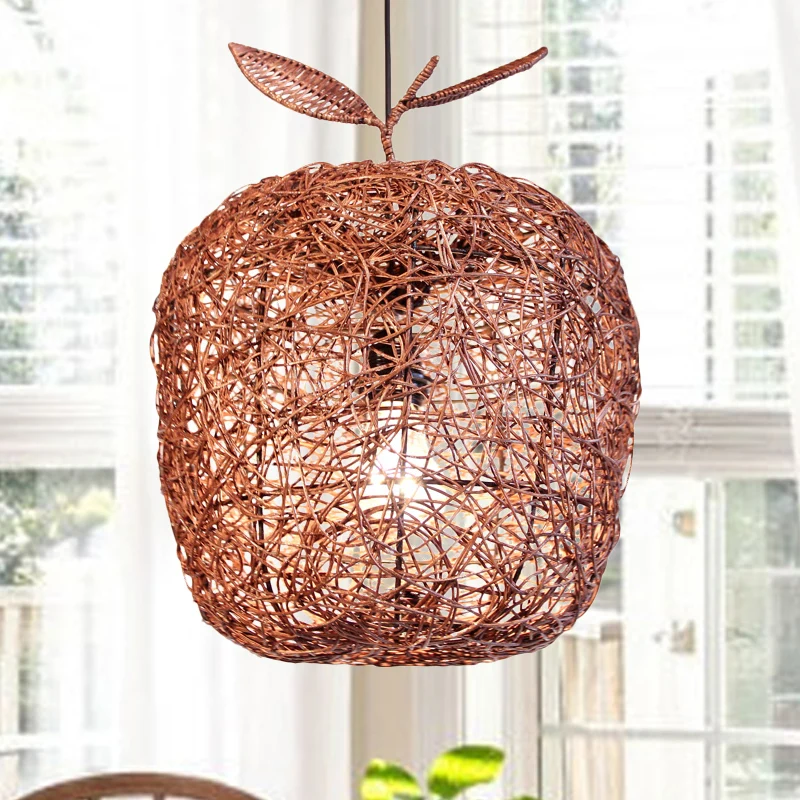 Bruine Apple Hanglamp Chinese 1 Kop Rotan Plafond Hanglamp voor Eetkamer Clearhalo