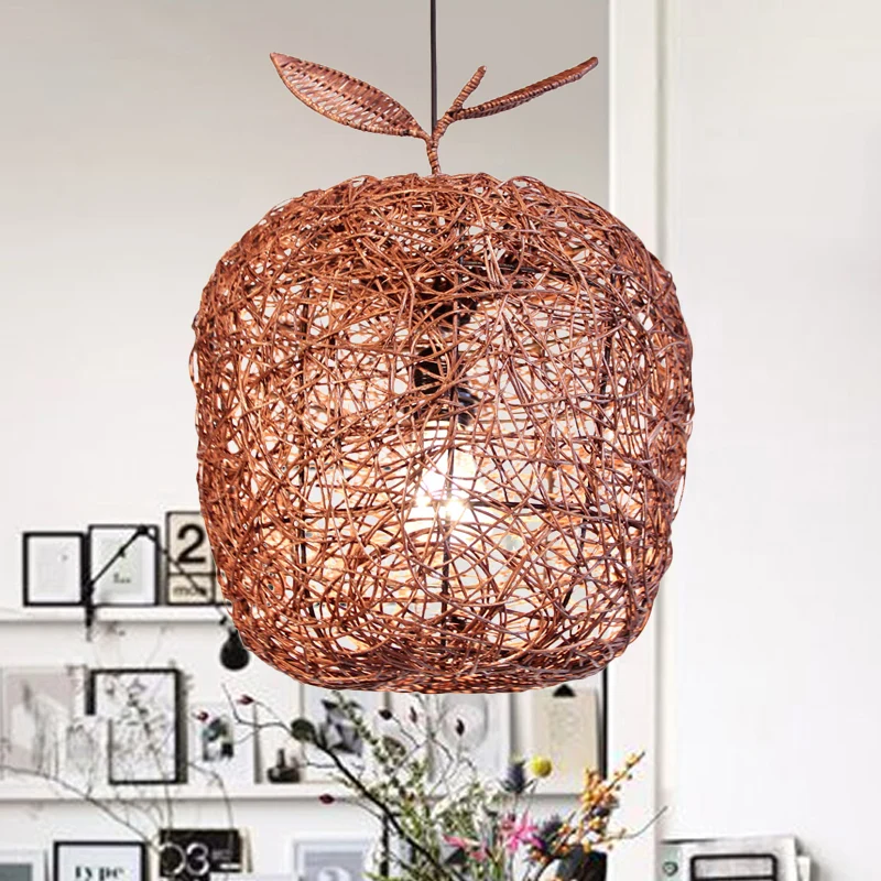 Bruine Apple Hanglamp Chinese 1 Kop Rotan Plafond Hanglamp voor Eetkamer Clearhalo