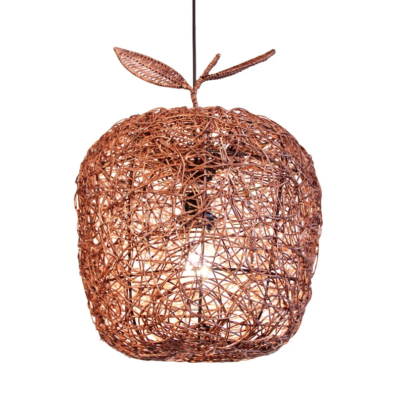 Bruine Apple Hanglamp Chinese 1 Kop Rotan Plafond Hanglamp voor Eetkamer Clearhalo