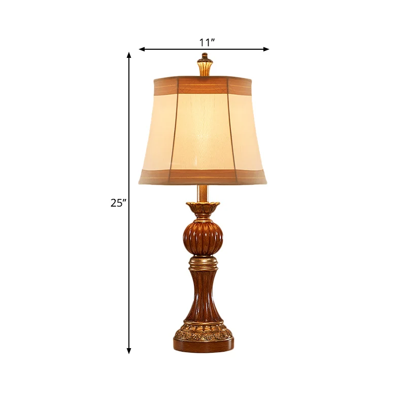 Bruine balusterbasis bureaulamp vintage hars 1 lamp studeerkamer nachtkastje lamp met stoffen kap Clearhalo
