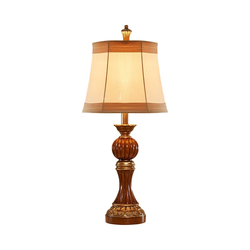 Bruine balusterbasis bureaulamp vintage hars 1 lamp studeerkamer nachtkastje lamp met stoffen kap Clearhalo