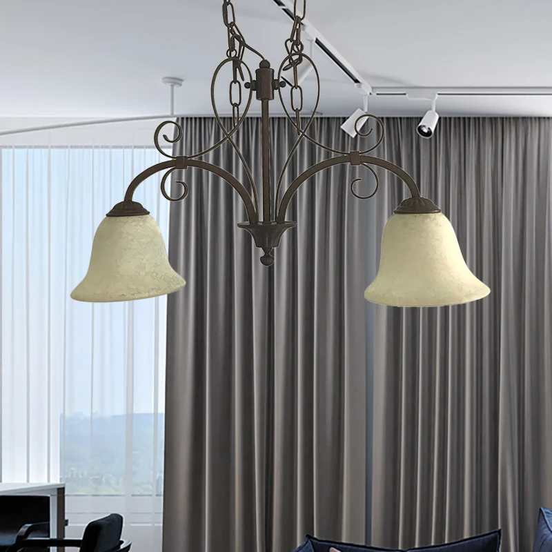 Bruine Bell Island hanglamp, klassiek wit glas, 2 lampen, eetkamer hangend plafondlicht Clearhalo