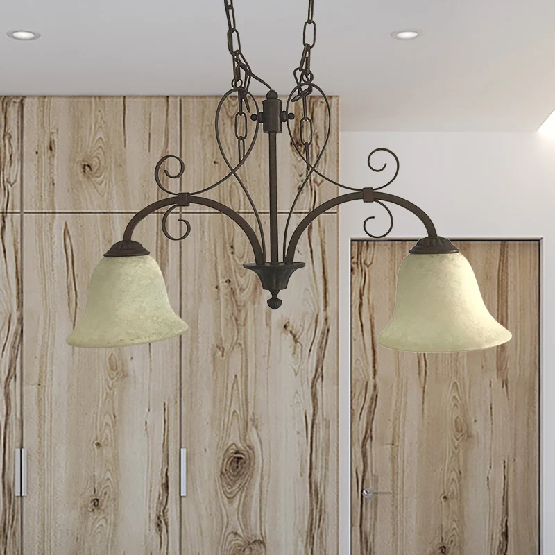 Bruine Bell Island hanglamp, klassiek wit glas, 2 lampen, eetkamer hangend plafondlicht Clearhalo
