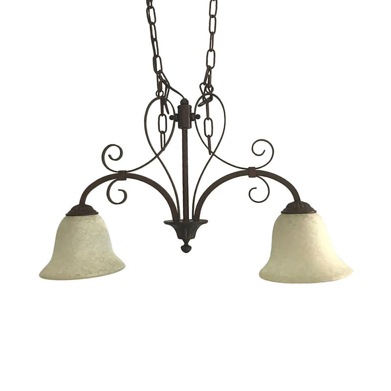 Bruine Bell Island hanglamp, klassiek wit glas, 2 lampen, eetkamer hangend plafondlicht Clearhalo