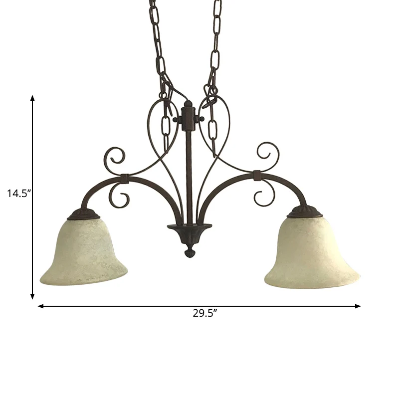 Bruine Bell Island hanglamp, klassiek wit glas, 2 lampen, eetkamer hangend plafondlicht Clearhalo
