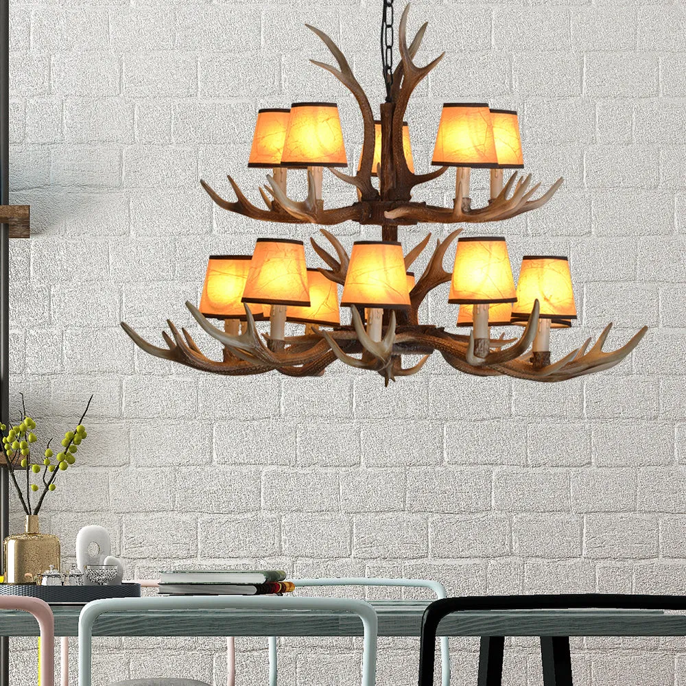 Bruine conische schaduw hangende kroonluchter landelijke hars 4/6/8 hoofden eetkamer hangende plafondlamp Clearhalo