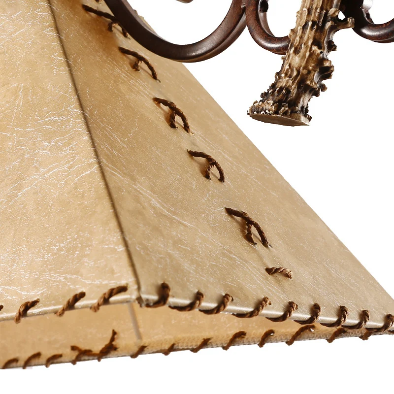 Bruine eilandkroonluchter met 2 koppen, traditionele stoffen trapeziumvormige hanglamp voor woonkamer Clearhalo