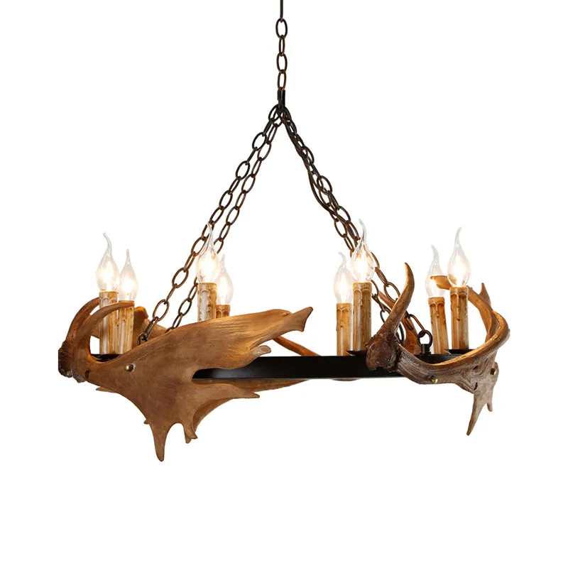 Bruine faux gewei hanger kroonluchter rustieke hars 6/8 hoofden slaapkamer hangend plafondlicht Clearhalo