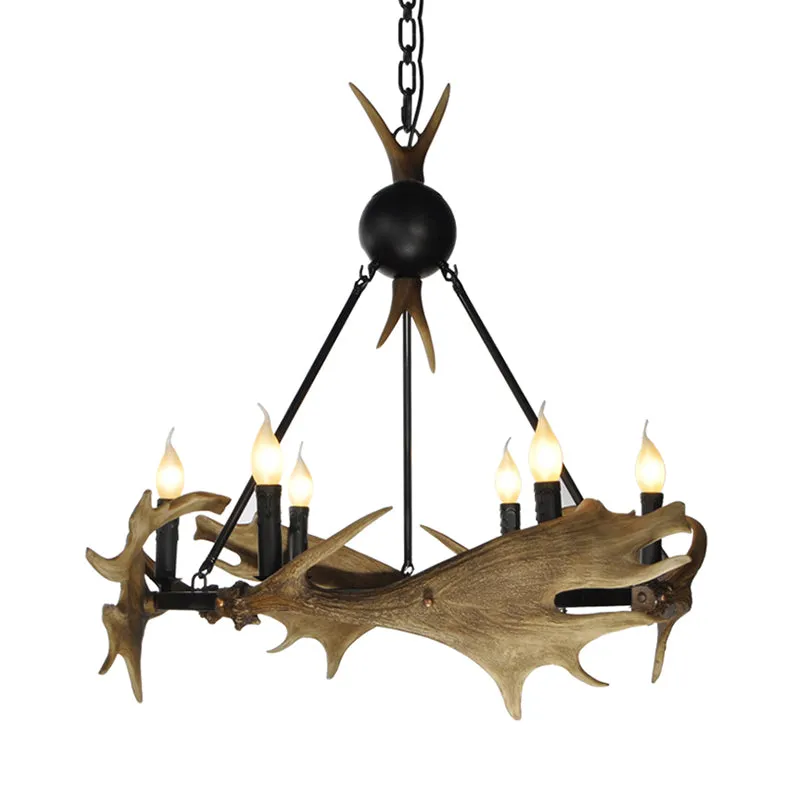 Bruine faux gewei hanger kroonluchter rustieke hars 6/8 hoofden slaapkamer hangend plafondlicht Clearhalo
