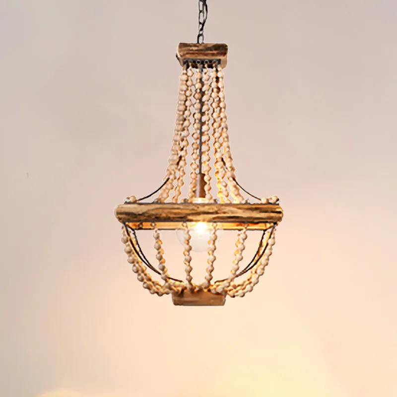 Bruine hanglamp met houten kralen en 1 licht Traditioneel hangend verlichtingsarmatuur Clearhalo