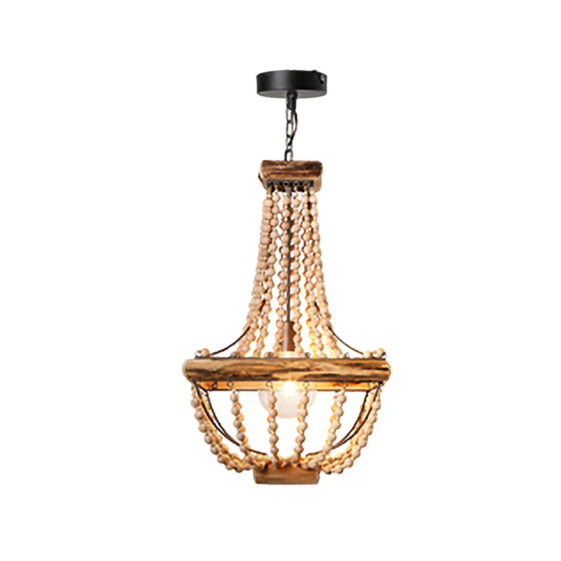 Bruine hanglamp met houten kralen en 1 licht Traditioneel hangend verlichtingsarmatuur Clearhalo