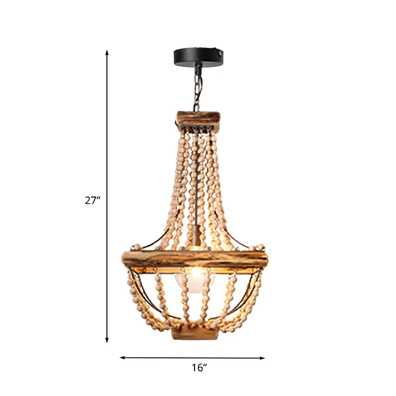 Bruine hanglamp met houten kralen en 1 licht Traditioneel hangend verlichtingsarmatuur Clearhalo