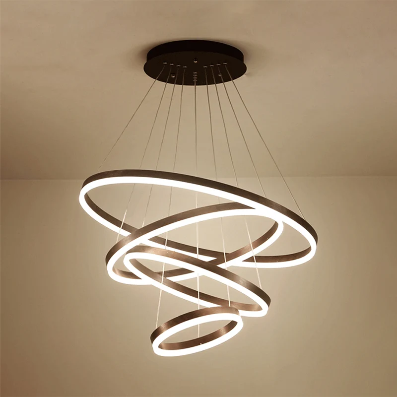 Bruine hoepelkroonluchter, eigentijds 1/2/3-ring acryl LED-plafondlamp warm/wit licht Clearhalo