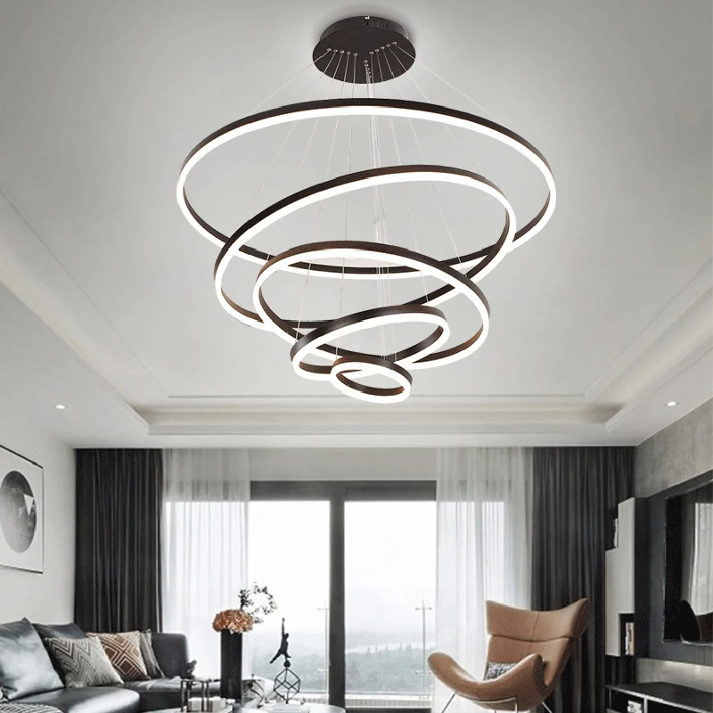Bruine hoepelkroonluchter, eigentijds 1/2/3-ring acryl LED-plafondlamp warm/wit licht Clearhalo