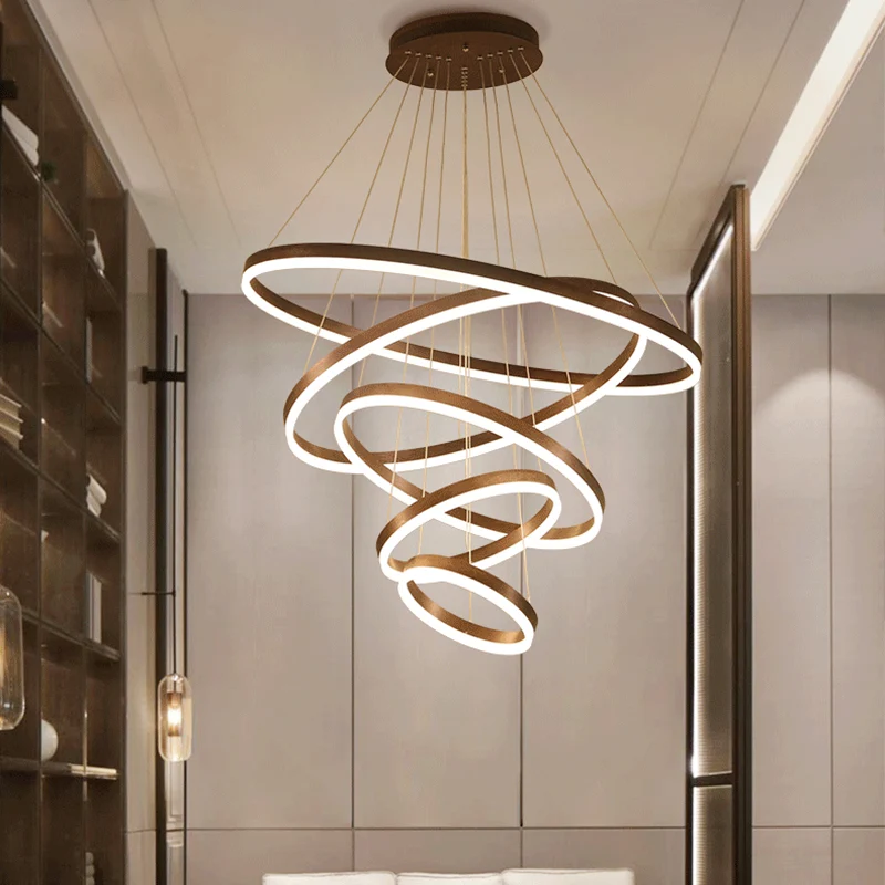 Bruine hoepelkroonluchter, eigentijds 1/2/3-ring acryl LED-plafondlamp warm/wit licht Clearhalo