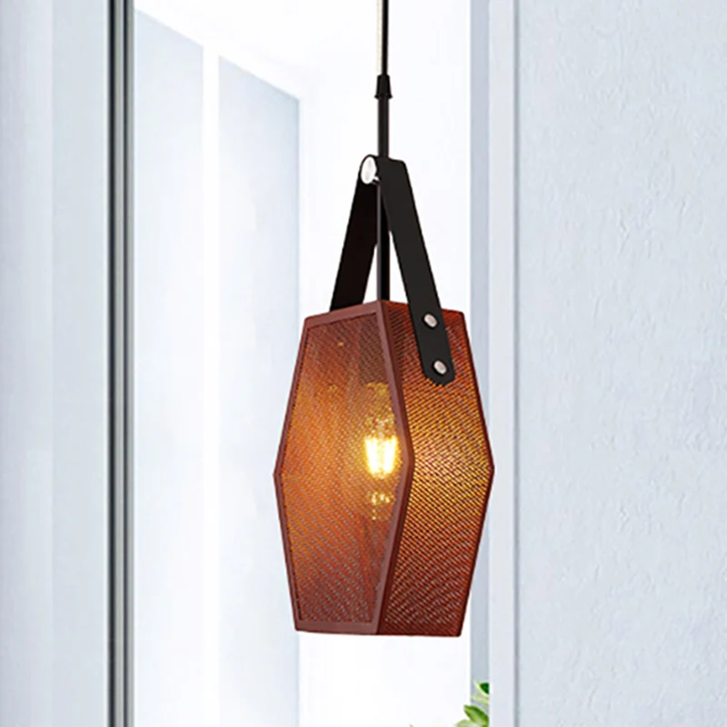 Bruine holle zeshoekige vorm hanglamp 1 kop industriële metalen hanglamp voor restaurant Clearhalo