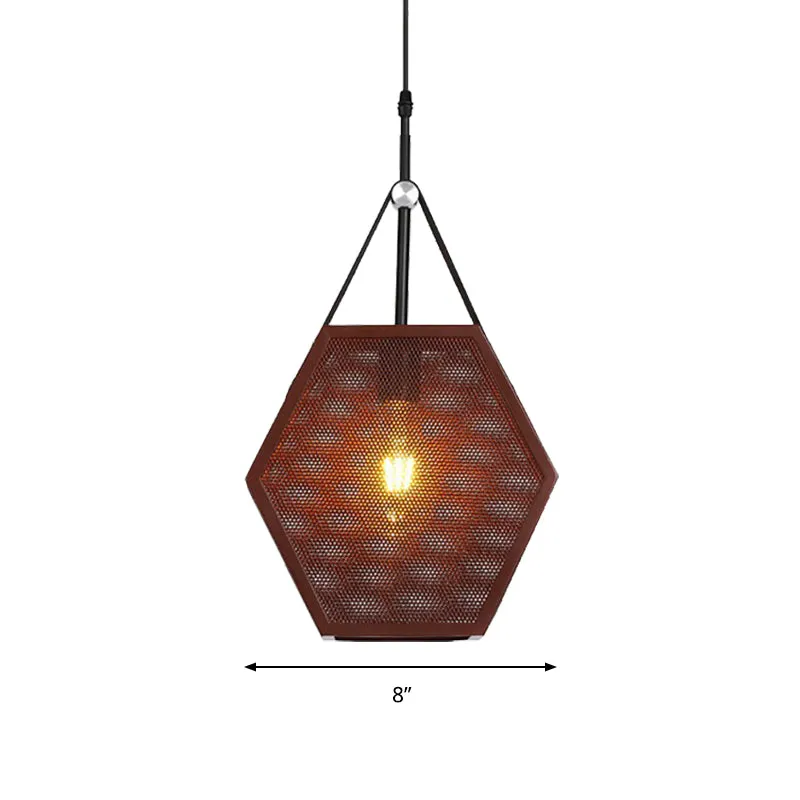 Bruine holle zeshoekige vorm hanglamp 1 kop industriële metalen hanglamp voor restaurant Clearhalo