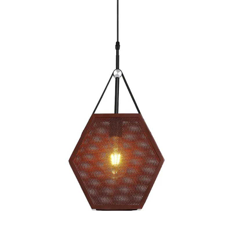 Bruine holle zeshoekige vorm hanglamp 1 kop industriële metalen hanglamp voor restaurant Clearhalo