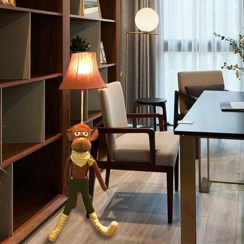 Bruine klokvormige staande lamp, eigentijds, stijlvol, 1 lichte stoffen vloerlamp met aapontwerp Clearhalo