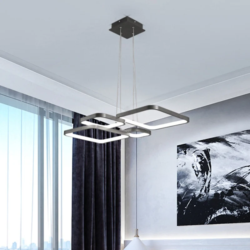Bruine kroonluchter met 4/5 niveaus, verlichting eenvoud, acryl vierkante LED-plafondhanger warm/wit licht Clearhalo