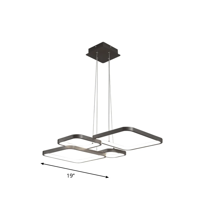 Bruine kroonluchter met 4/5 niveaus, verlichting eenvoud, acryl vierkante LED-plafondhanger warm/wit licht Clearhalo