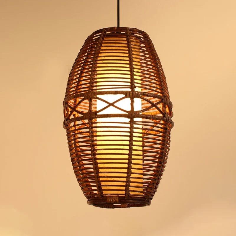 Bruine Lantaarn Hanglamp Azië 1 Lamp Bamboe Hanglamp met Binnenbuis Perkament kap Clearhalo