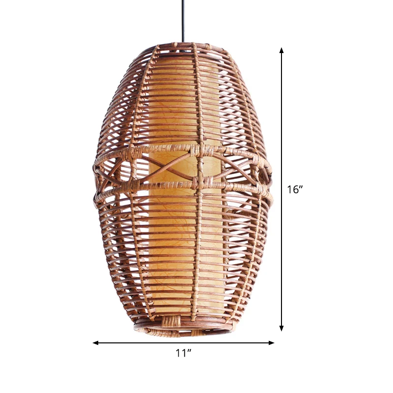 Bruine Lantaarn Hanglamp Azië 1 Lamp Bamboe Hanglamp met Binnenbuis Perkament kap Clearhalo