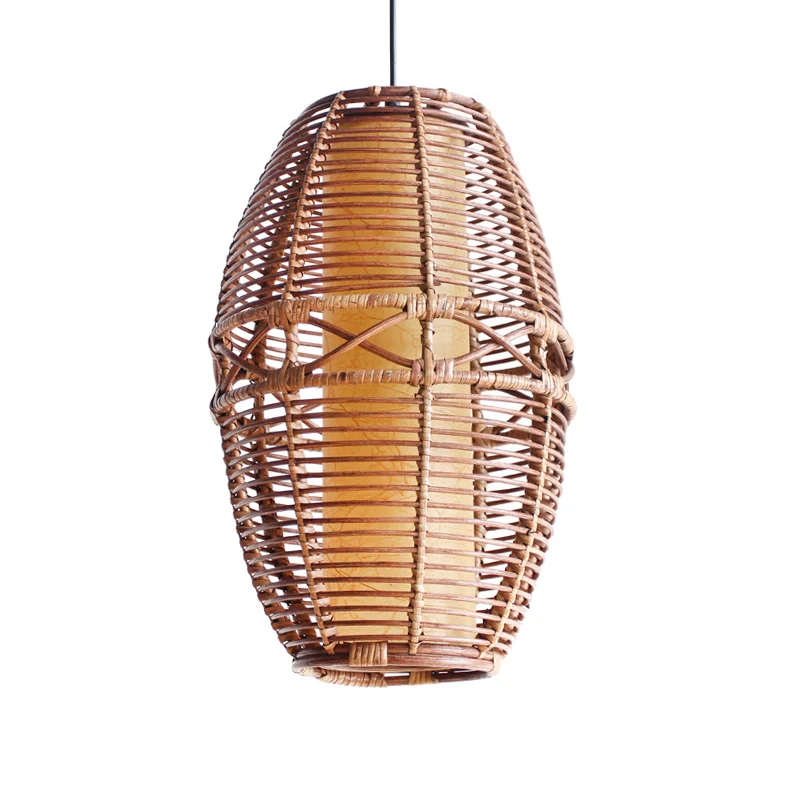 Bruine Lantaarn Hanglamp Azië 1 Lamp Bamboe Hanglamp met Binnenbuis Perkament kap Clearhalo