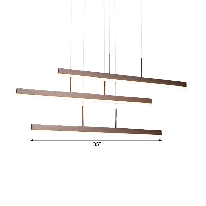 Bruine lineaire eilandkroonluchter moderne LED 3/5-lichts acryl hangende plafondlamp warm/wit licht Clearhalo