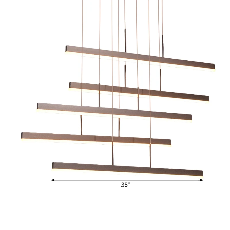 Bruine lineaire eilandkroonluchter moderne LED 3/5-lichts acryl hangende plafondlamp warm/wit licht Clearhalo