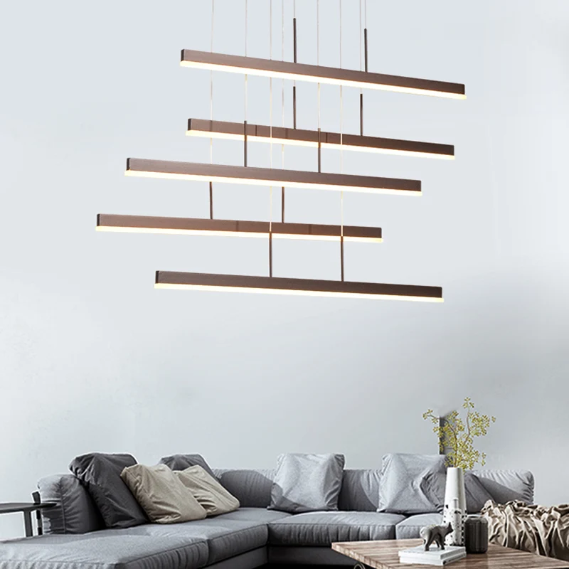 Bruine lineaire eilandkroonluchter moderne LED 3/5-lichts acryl hangende plafondlamp warm/wit licht Clearhalo