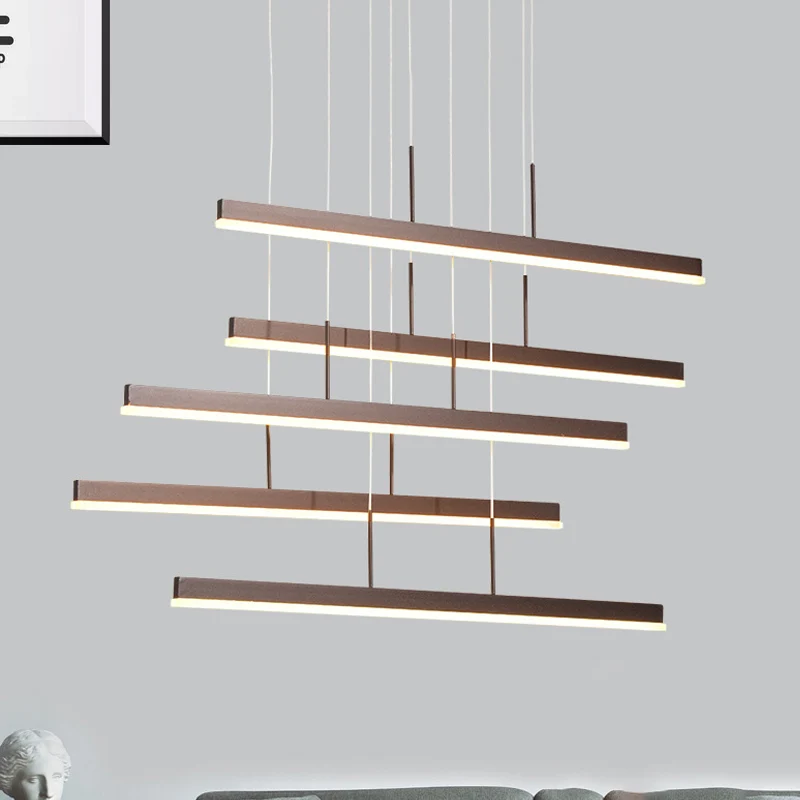 Bruine lineaire eilandkroonluchter moderne LED 3/5-lichts acryl hangende plafondlamp warm/wit licht Clearhalo
