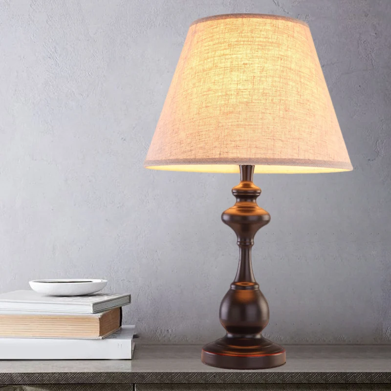 Bruine nachtlamp met 1 lamp, boerderijstof, conische vorm, leesboekverlichting voor nachtkastje Clearhalo