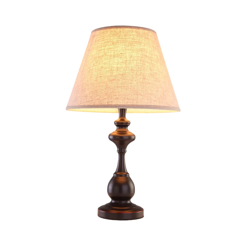 Bruine nachtlamp met 1 lamp, boerderijstof, conische vorm, leesboekverlichting voor nachtkastje Clearhalo
