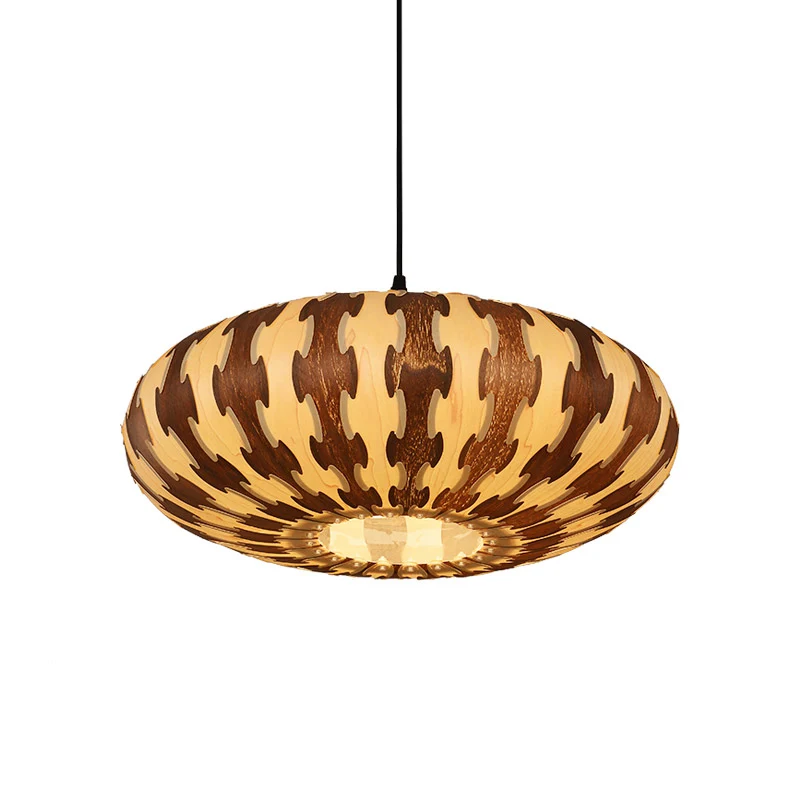 Bruine ovale lantaarn plafondhanglamp Azië-stijl 1 licht houten LED-hanglamparmatuur Clearhalo